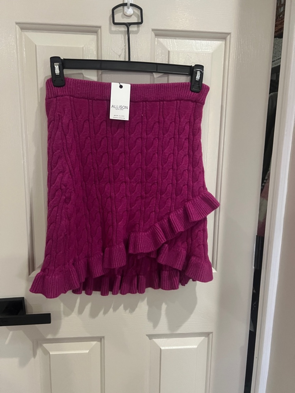 Allison Asymmetrical Cable-Knit Ruffle Skirt in Fuchsia